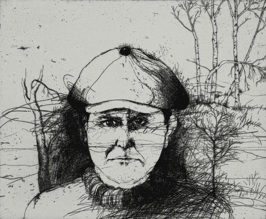 Jim Dine, ‘Self Portrait in a Flat Cap (Winter)’, 1974, Print, Etching in black from one copper plate on hand made cream paper, Petersburg Press, Numbered, Dated