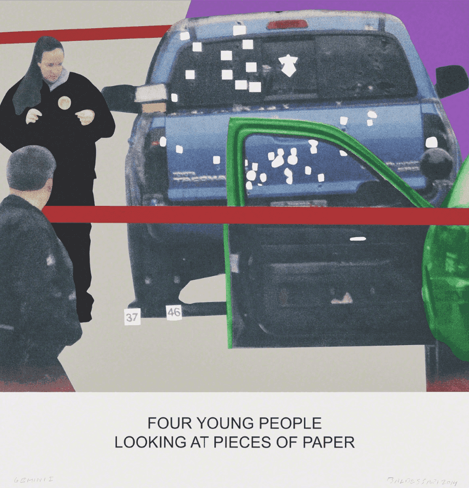 John Baldessari, ‘Four Young People Looking at Pieces of Paper’, 2014, Print, Multi-Color Screenprint, null, Numbered, Dated