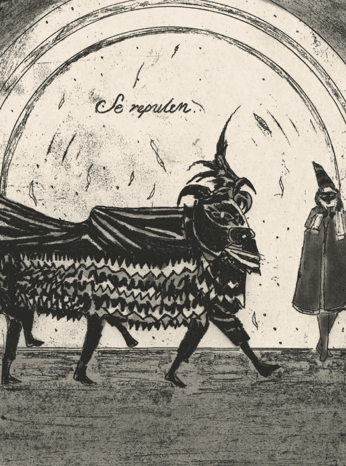 Marcel Dzama, ‘New Things May Form from Our Fragments’, 2015, Print, Soft ground etchings with spit bite aquatint on gampi paper chine collé, Crown Point Press,