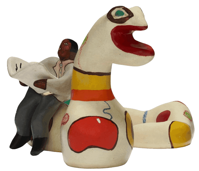 Niki de Saint Phalle, ‘Homme lisant sur un serpent (Serpent and Daddy)’, 1979, Sculpture, Acrylic and crayon on polyester resin, null, Numbered