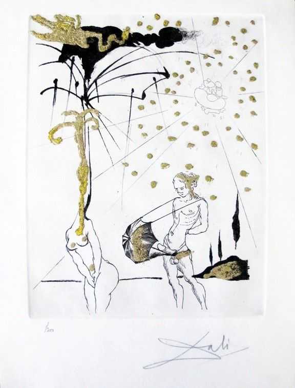 Salvador Dalí, ‘Le poete contumace (The rebel poet) from Les Amours Jaunes’, 1974, Print, Original etching and added color and gold flakes on Arches paper, null, Numbered
