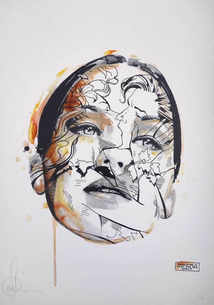 Sandra Chevrier, ‘Tear Sting His Eyes for Her World (Hand Finished)’, 2014, Print, 3 Colour screenprint On 300gsm somerset paper, Self-released, Numbered, Handfinished