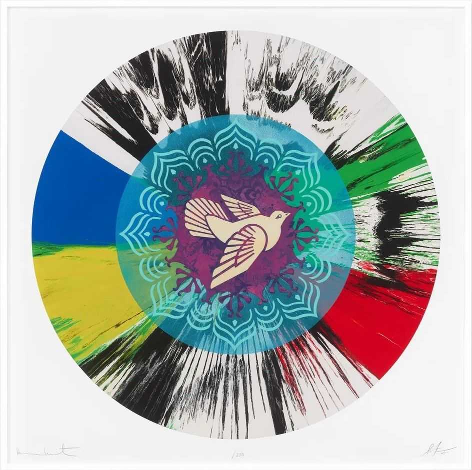 Shepard Fairey (Obey), ‘Beautiful Optimistic Peace and Love Dove Spin Painting’, 2025, Print, Giclée print on paper, Heni Editions, Numbered