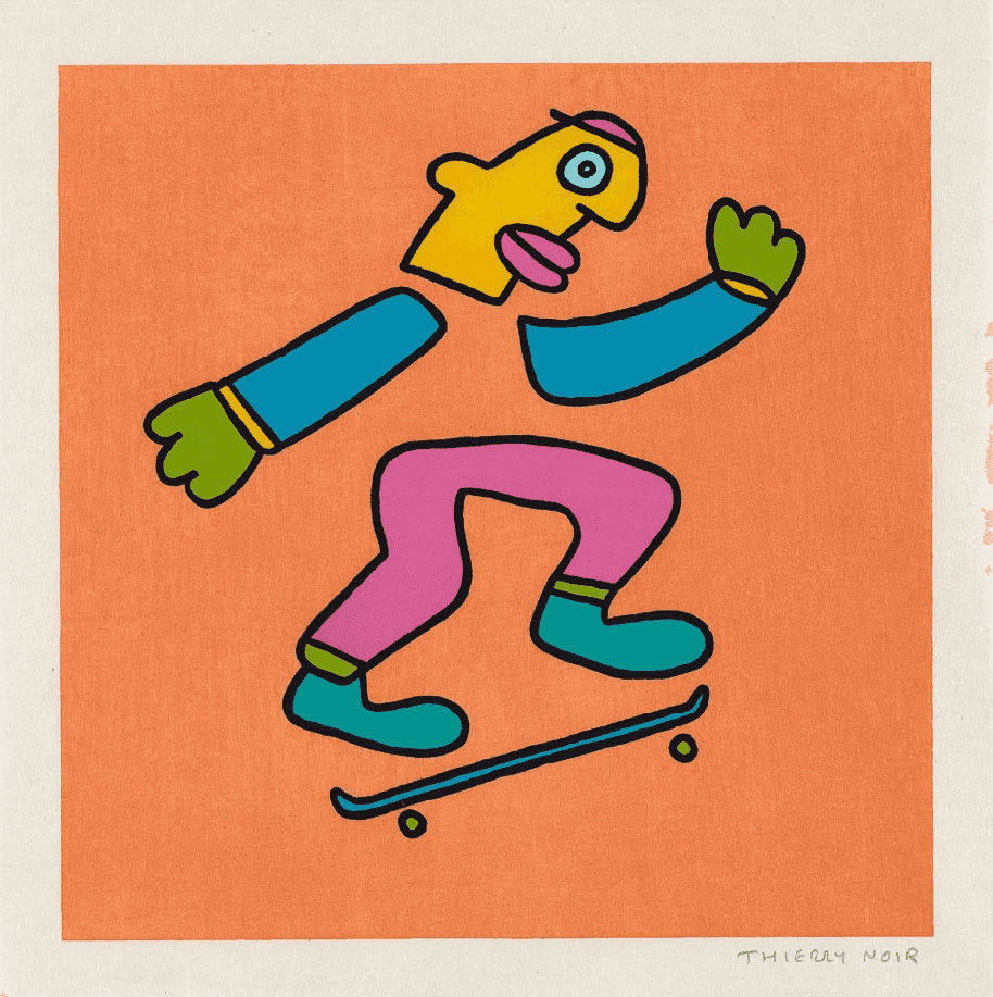 Thierry Noir, ‘Skateboarding (Orange)’, 2024, Print, Ukiyo-e Woodcut on Japanese Rice Paper, null, Numbered