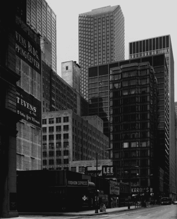 Thomas Struth, ‘Washington Street / Reliance Building, Chicago 1990’, 1990, Print, Silver gelatin print, null,