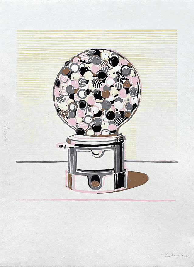 Wayne Thiebaud, ‘Gumball Machine’, 1971, Print, Linocut in colors on Arches paper, Parasol Press, Ltd., Numbered, Dated