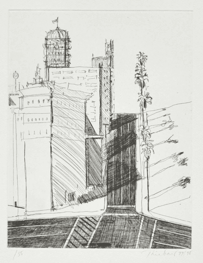Wayne Thiebaud, ‘Hotel Corner’, 1998, Print, Etching with drypoint, on wove paper, with full margins, null, Dated