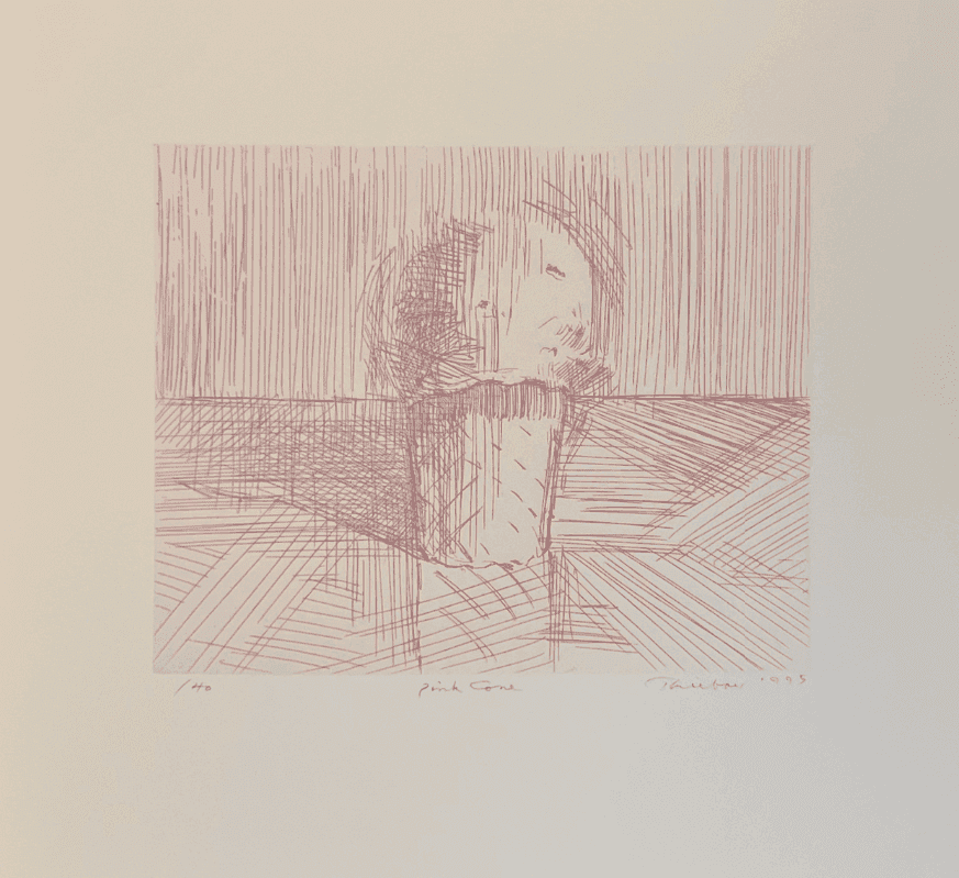 Wayne Thiebaud, ‘Pink Cone’, 2011, Print, Color hard ground etching printed in pink on gampi paper chine collé1, null, Numbered, Dated