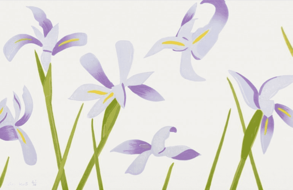 Alex Katz, ‘Blue Flags’, 2014, Print, Japanese woodblock in 17 colors on Echizen Kozo paper, null, Numbered