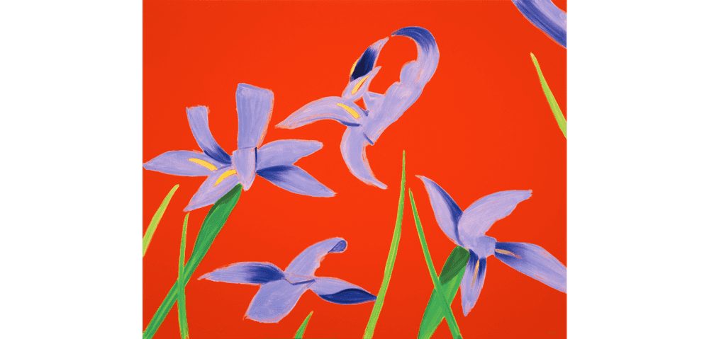 Alex Katz, ‘Purple Irises on Red’, 2023, Print, Archival pigment ink print, on Innova Etching Cotton Rag 315 gsm, null, Numbered