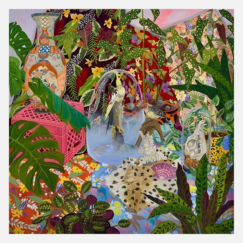 Anna Valdez, ‘Glass Domes with Cockatiels and Coyote Skull’, 10-08-2023, Print, Giclee Print, Hashimoto Contemporary, Numbered
