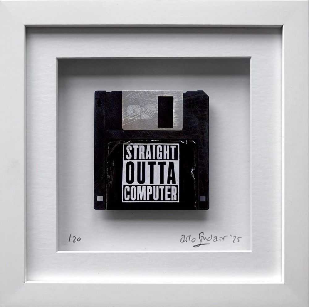 Arlo Sinclair, ‘Straight Outta Computer’, 2025, Sculpture, Painted on a rescued 3.5” floppy disk, null, Numbered, Framed