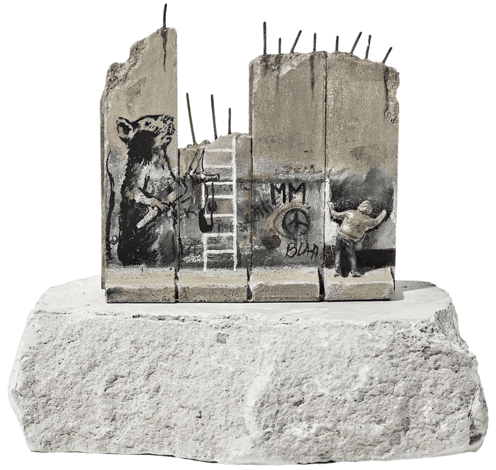 Banksy, ‘Defeated Souvenir Wall Four Part Section (Slingshot Rat)’, 2019, Sculpture, Hand-painted resin sculpture, Walled Off Hotel, Handfinished