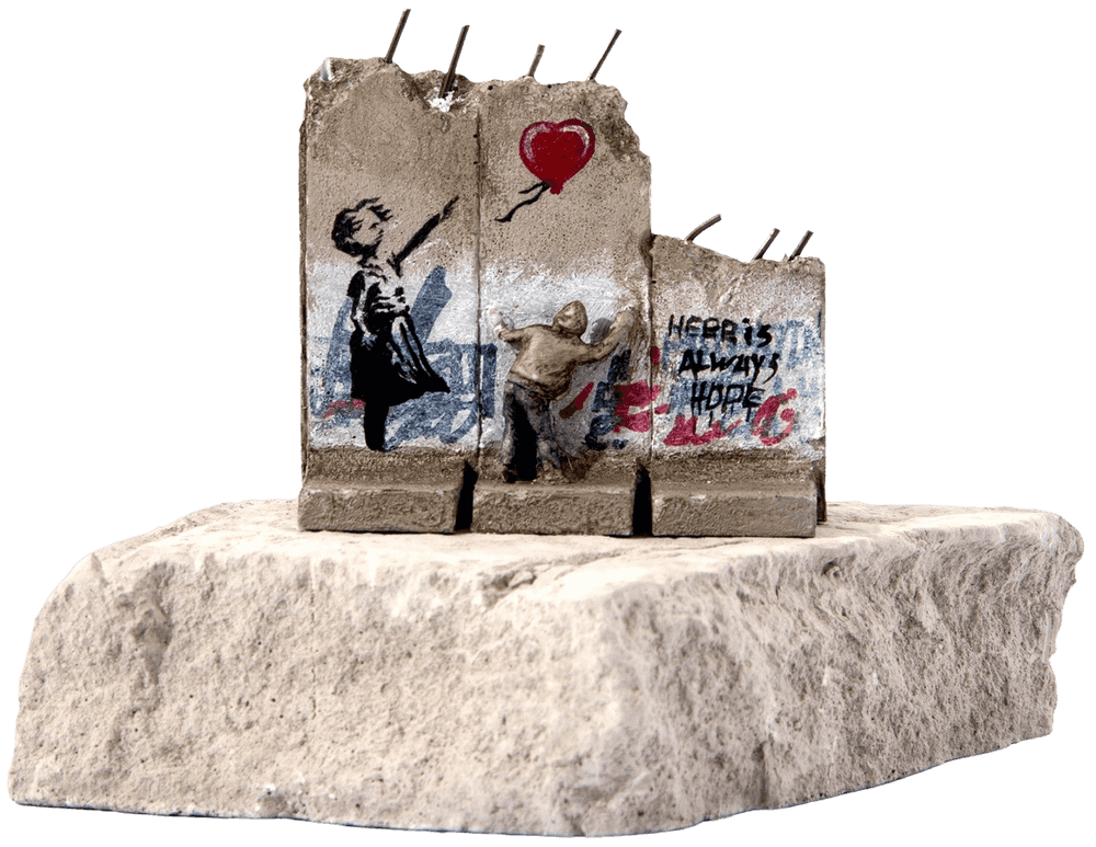 Banksy, ‘Defeated Souvenir Wall Three Part (Girl With Balloon)’, 2019, Sculpture, Hand-painted resin sculpture, Walled Off Hotel, Handfinished