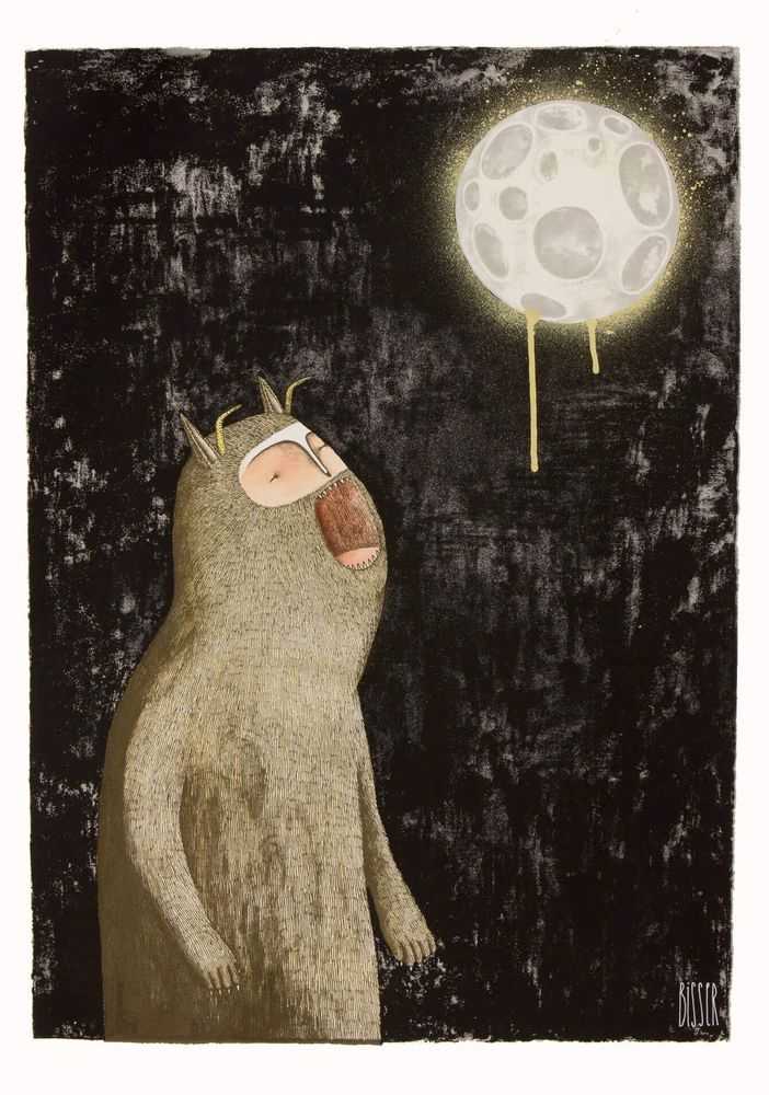 Bisser, ‘Werewolf (Drippy Moon Special)’, 26-11-2014, Print, 12 colour screen print. Heavily handfinished by Bisser Watercolour painted werewolf, Graffiti Street, Numbered, Handfinished