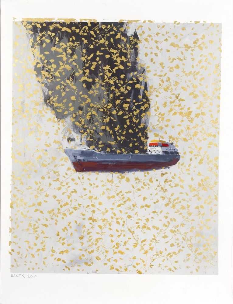 Charming Baker, ‘Untitled (Burning Ship 3 Gold Leaf) Shadow - Mono’, 2015, Print, Unique monoprint on Somerset tub sized 410 GSM paper, null,