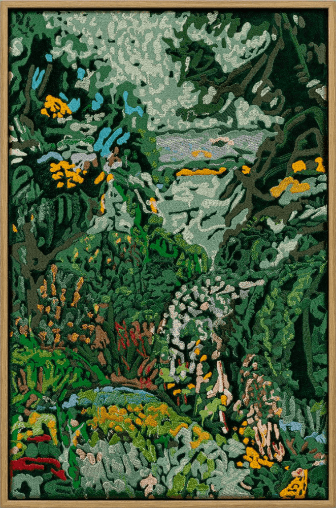 Claire Tabouret, ‘Paysage d’Intérieur (printemps)’, 2024, Print, Tapestry with 411,158 stitches, embroidered in 20 colours on forest green velvet, Avant Arte,