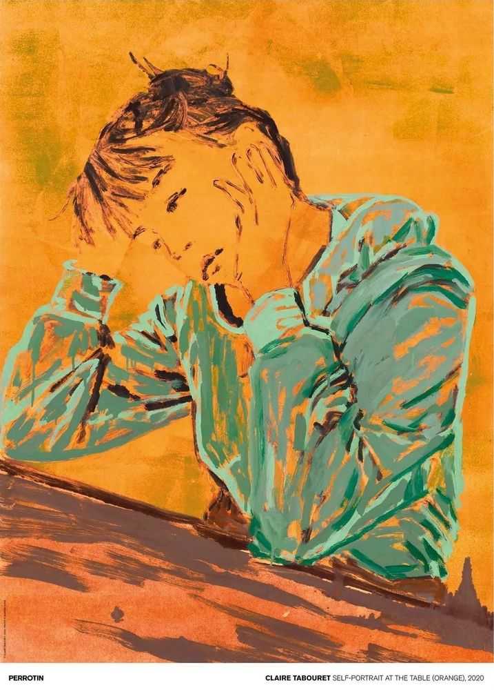 Claire Tabouret, ‘Self portrait at the Table (Orange - Signed)’, 2020, Print, Offset print on 240gsm paper, Perrotin Gallery, Numbered