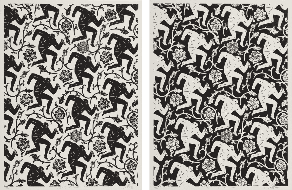 Cleon Peterson, ‘Pattern Of Corruption Set (Black / White Set)’, 27-01-2015, Print, Silkscreen print, Obey Giant, Numbered, Dated