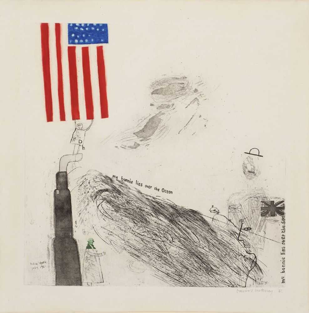 David Hockney, ‘My Bonnie Lies Over The Ocean’, 1961, Print, Etching, aquatint and stamp on paper, null, Numbered