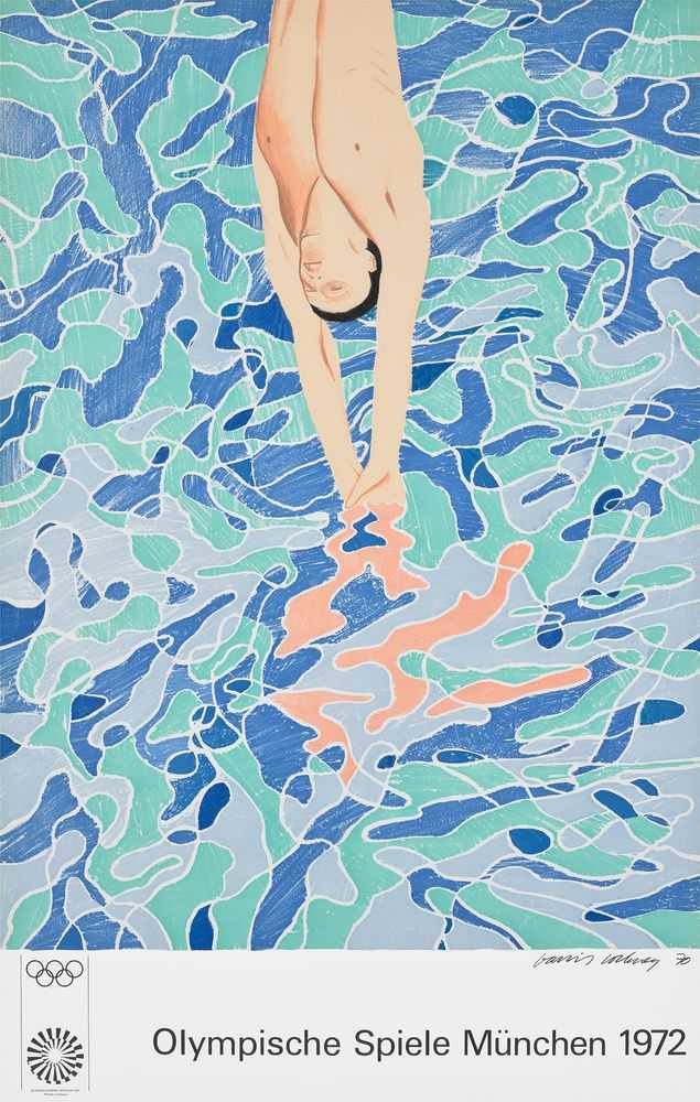 David Hockney, ‘Olympische Spiele München (Olympic Games Munich) (B. 34) The Diver’, 1972, Print, Offset lithographic poster in colours, on smooth wove paper, the full sheet, null,