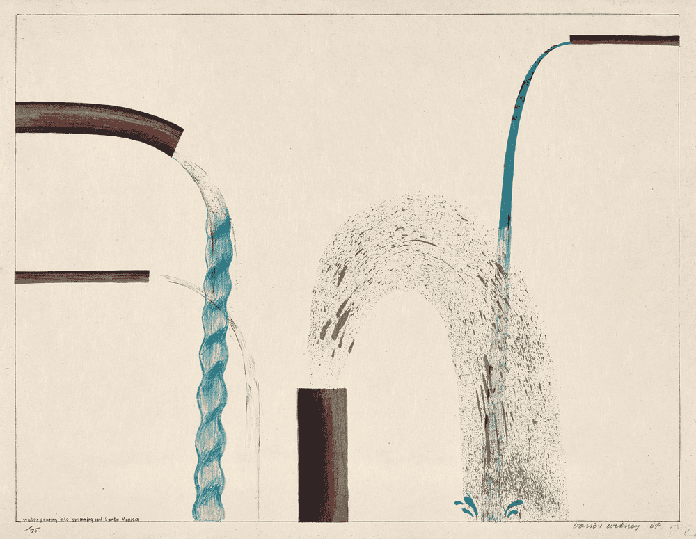 David Hockney, ‘Water Pouring Into Swimming Pool, Santa Monica’, 1964, Print, Lithograph in colours, 1964, on handmade Japan paper, null, Numbered