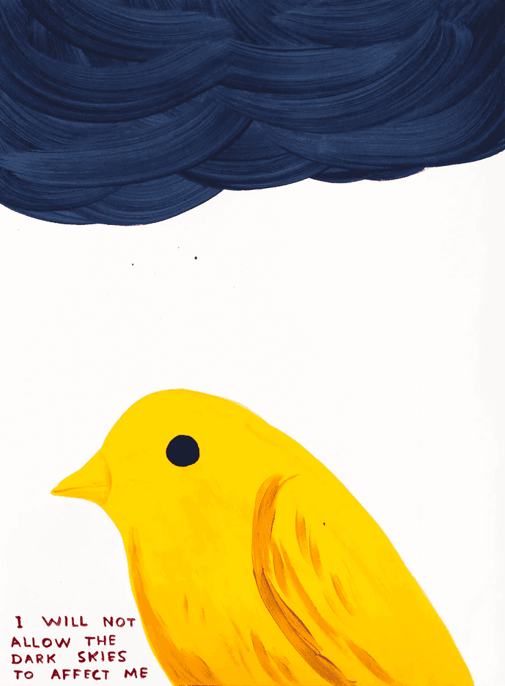 David Shrigley, ‘I Will Not Allow The Dark Skies To Affect Me’, 2025, Print, 22 Colour Screenprint with Varnish Overlay on Somerset Tub Sized 410gsm Paper, Jealous Gallery, Numbered