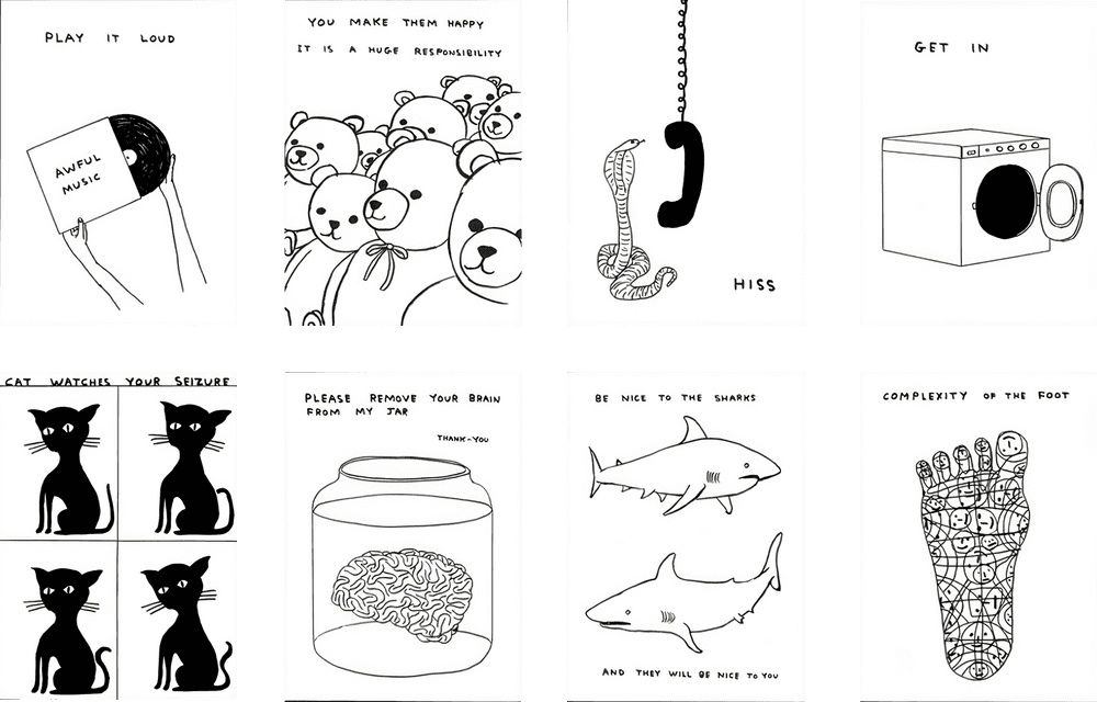 David Shrigley, ‘The Black & White Collection #2 Posters (Set of 8 Posters)’, 2023, Print, Set of 8 offset lithographs printed on 200g Arctic Volume, Shrig Shop,