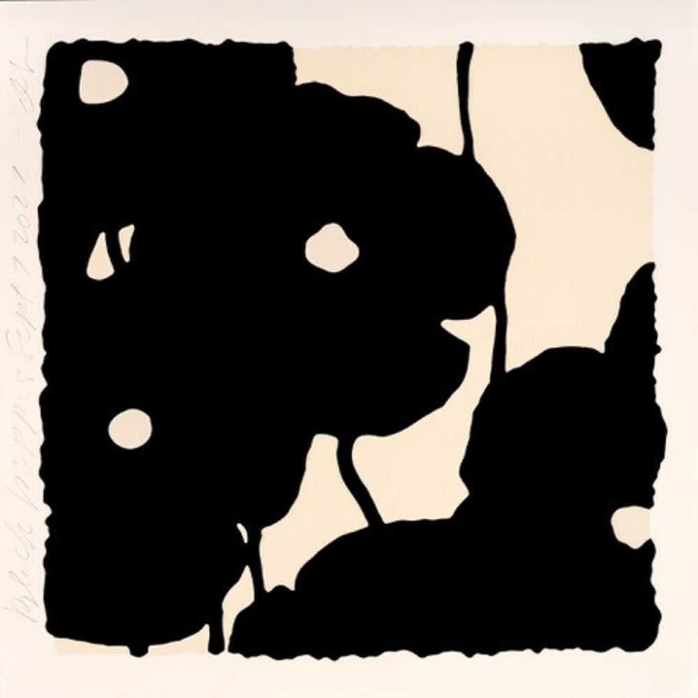 Donald Sultan, ‘Black and White Poppies (September 7, 2022)’, 2022, Print, Color silkscreen with enamel inks, flocking and tar-like texture on Rising, 2-ply museum board, null, Numbered