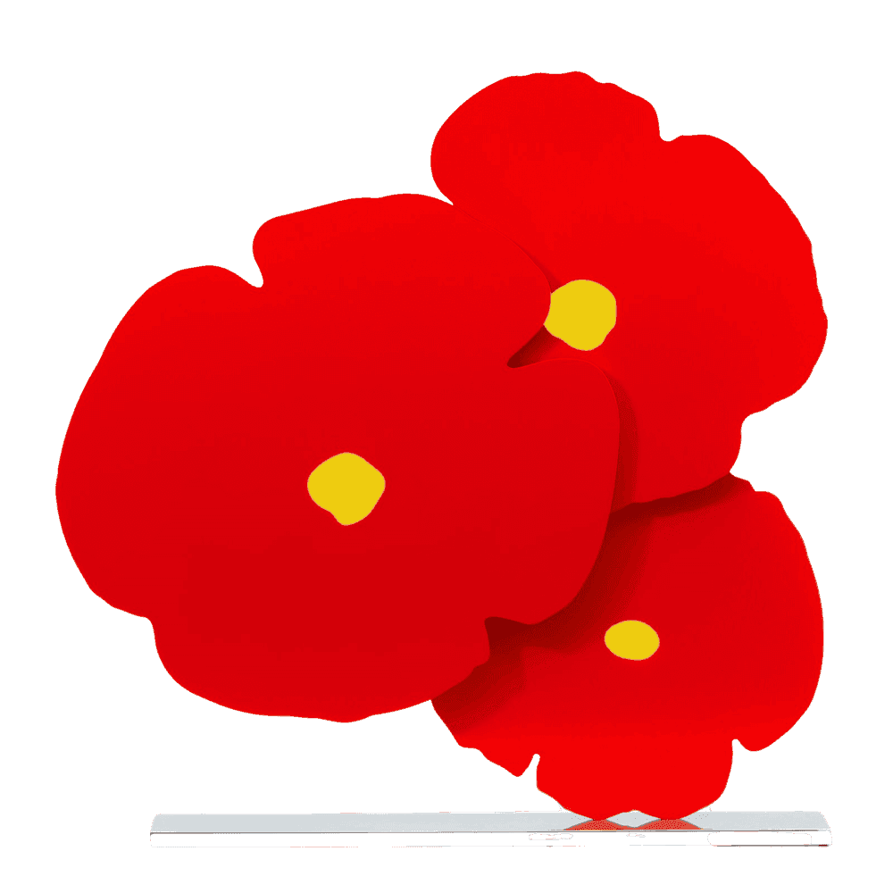 Donald Sultan, ‘Red and Yellow Poppies’, 2023, Sculpture, Shaped aluminum with stainless steel centers, powder coated, mounted on polished stainless steel base, null, Numbered, Dated