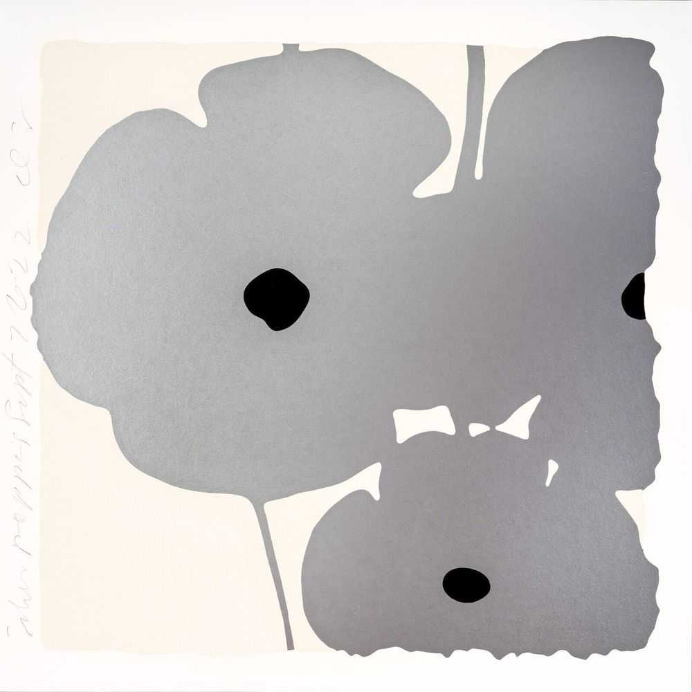 Donald Sultan, ‘Silver Poppies Sept 7, 2022’, 2022, Print, Silkscreen w/enamel inks, flocking, and tar-like texture on Museum board, Lococo Fine Art Publisher, Numbered, Dated