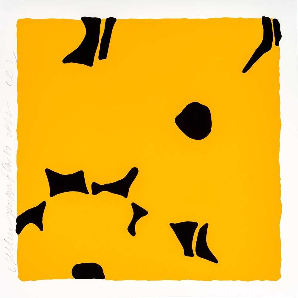 Donald Sultan, ‘Yellow Poppies Aug. 17th 2022’, 2022, Print, Color Silkscreen with enamel inks, flocking, and tar-like texture. on rising 2-ply museum board, null, Numbered, Dated