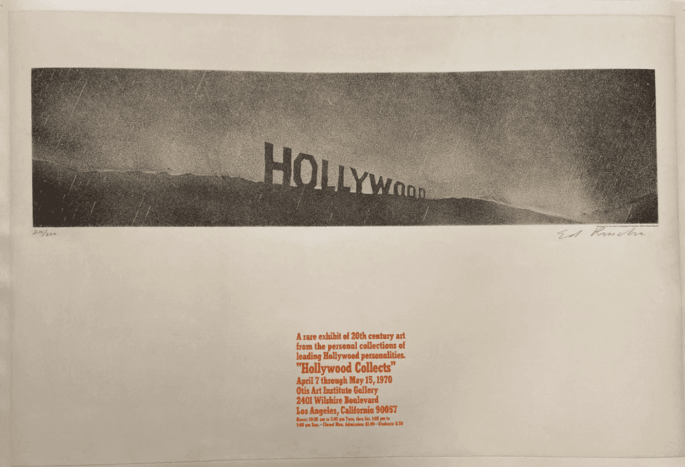 Ed Ruscha, ‘Hollywood Collects, Otis Art Institute Gallery’, 1970, Print, Original Lithograph, possible a stone lithograph, Otis Art Institute, Numbered