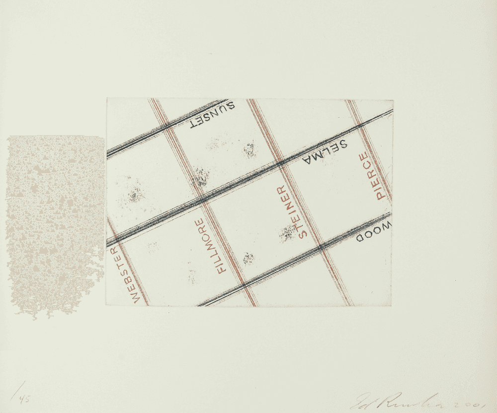 Ed Ruscha, ‘Sunset, Piece’, 2001, Print, Soft Ground Etching, null, Numbered, Dated