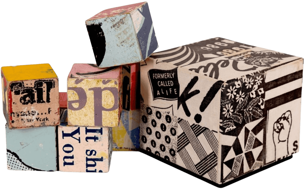 Faile, ‘Bedtime Stories Blocks’, 16-11-2010, Sculpture, Each box contains 8 – 2 x 2 x 2 inch wooden blocks. Each block six-sided painted, printed and hand-finished, Faile Shop, Numbered, Handfinished