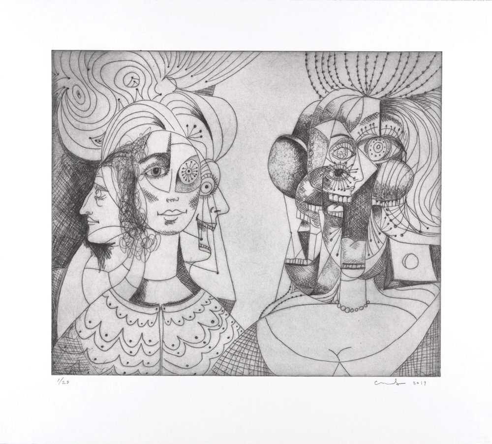 George Condo, ‘Renaissance Musicians’, 2019, Print, Hard ground etching with drypoint on Hahnemuhle Copperplate bright white paper, Ross+Kramer Gallery, Numbered