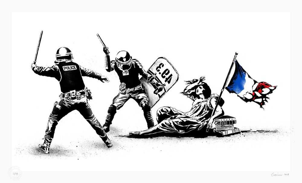 Goin, ‘L'État Matraquant la Liberté / The State Clubbing Freedom’, 2018, Print, 4 colors screenprint, Self-released, Numbered