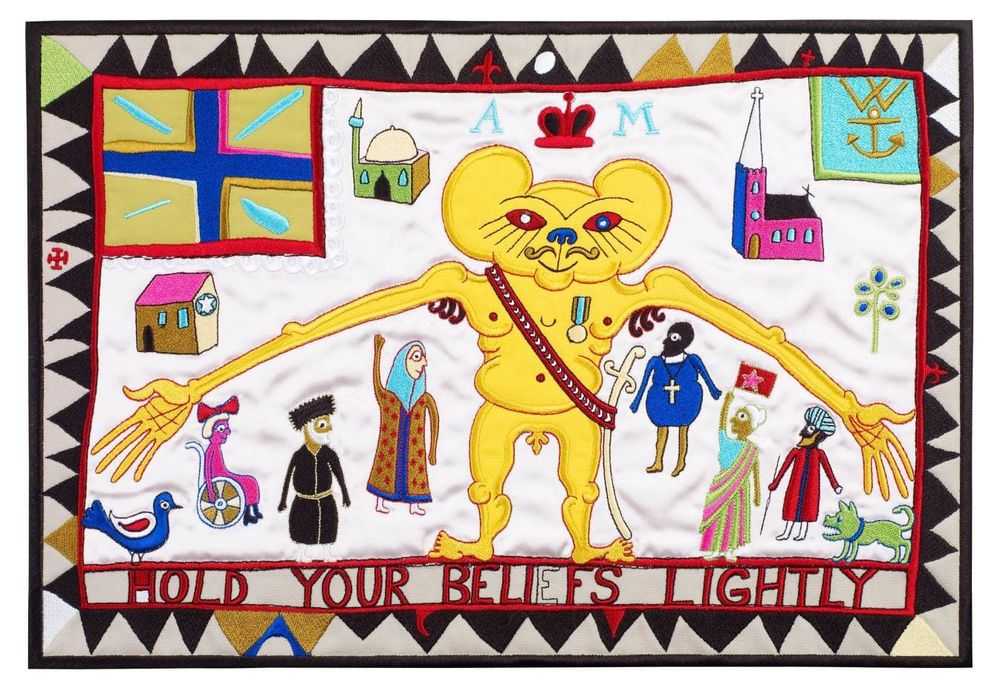 Grayson Perry, ‘Hold Your Beliefs Lightly’, 2011, Print, Computerised embroidery on cotton and silk, Victoria Miro, Numbered
