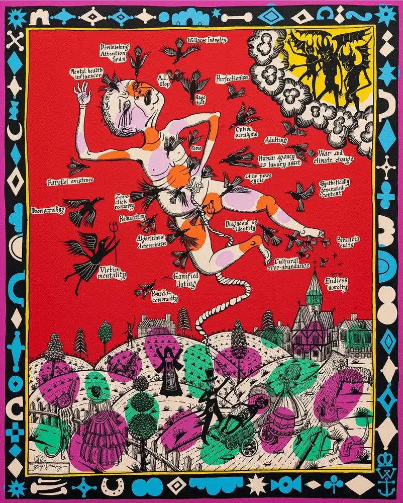 Grayson Perry, ‘The Changeling’, 2026, Print, 9 colour silkscreen on bespoke 410gsm Somerset White Rough Textured M-R 100% cotton paper., Avant Arte, Numbered