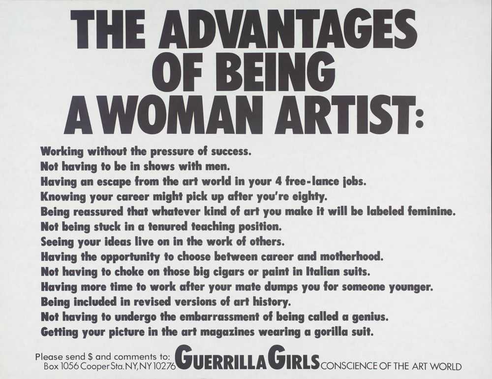 Guerrilla Girls, ‘The Advantages of Being a Woman Artist’, 1988, Print, Print on paper, null,