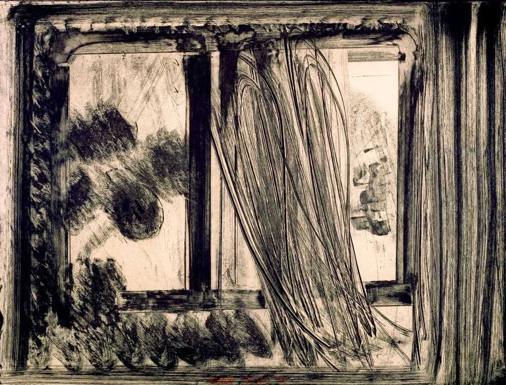 Howard Hodgkin, ‘Late Afternoon in The Museum of Modern Art’, 1979, Print, Soft ground etching from one copper plate printed in black. On buff BFK Rives mould made paper, Petersburg Press, Numbered, Dated