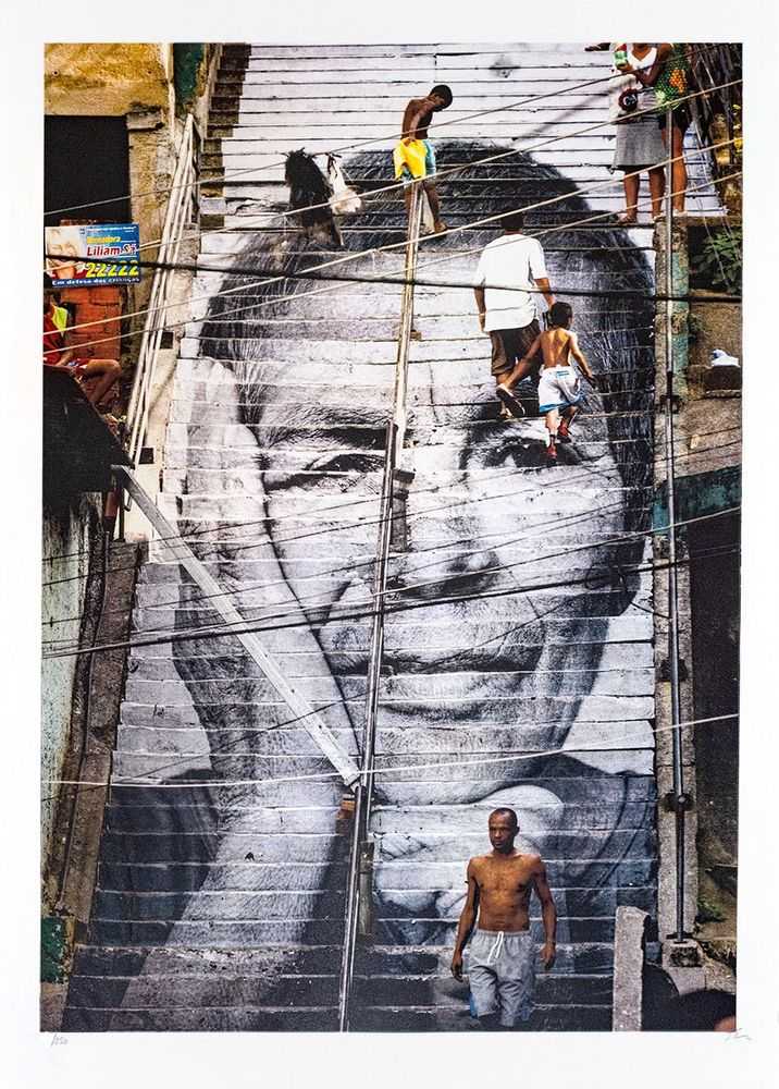 JR, ‘28 Millimètres, Women Are Heroes, Action Dans La Favela Morro Da Providência, Escalier, Close up, Rio De Janeiro, Brésil, 2022’, 16-11-2022, Print, 18-color lithographic printing on Marinoni machine on White BFK Rives paper - 300 grams, AtelierJR, Numbered