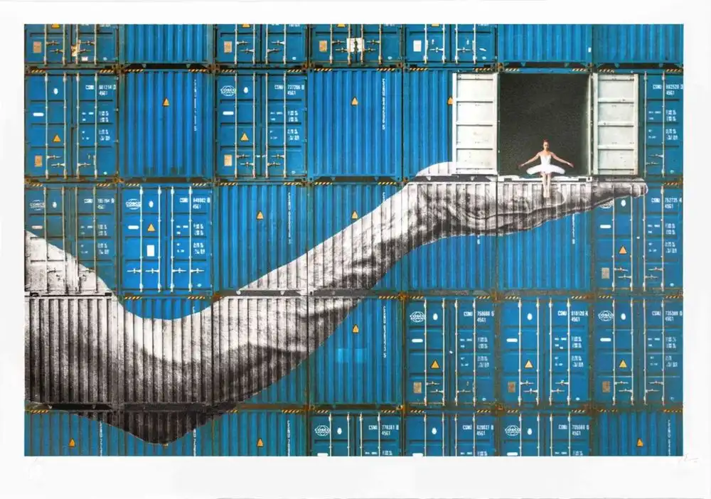 JR, ‘Ballerina in Containers, On the Edge, Le Havre, France, 2023’, 2023, Print, 20-color lithograph printed on Marinoni machine white paper BFK Rives 300gsm, null, Numbered