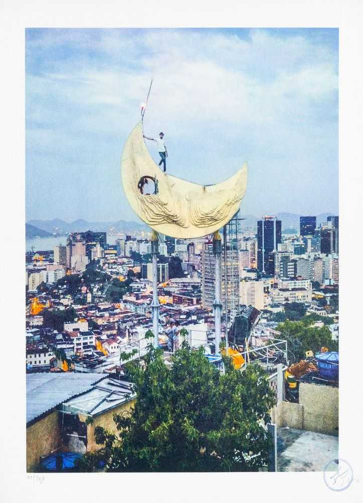 JR, ‘Casa Amarela, JR on the moon, Favela Morro da Providência, Rio de Janeiro, Brazil, 2017’, 2018, Print, 14 colours lithography printed with Marinoni machine on white BFK Rives 270gsm, Social Animals, Numbered, Dated