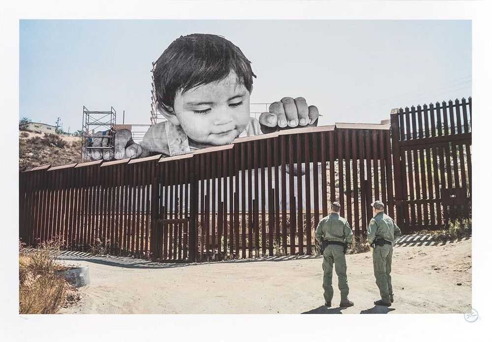 JR, ‘Giants, Kikito And The Border Patrol, Tecate, Mexico - USA, 2017’, 2018, Print, 14 colours lithography printed with Marinoni machine on white BFK Rives 270gsm, Social Animals, Numbered, Dated