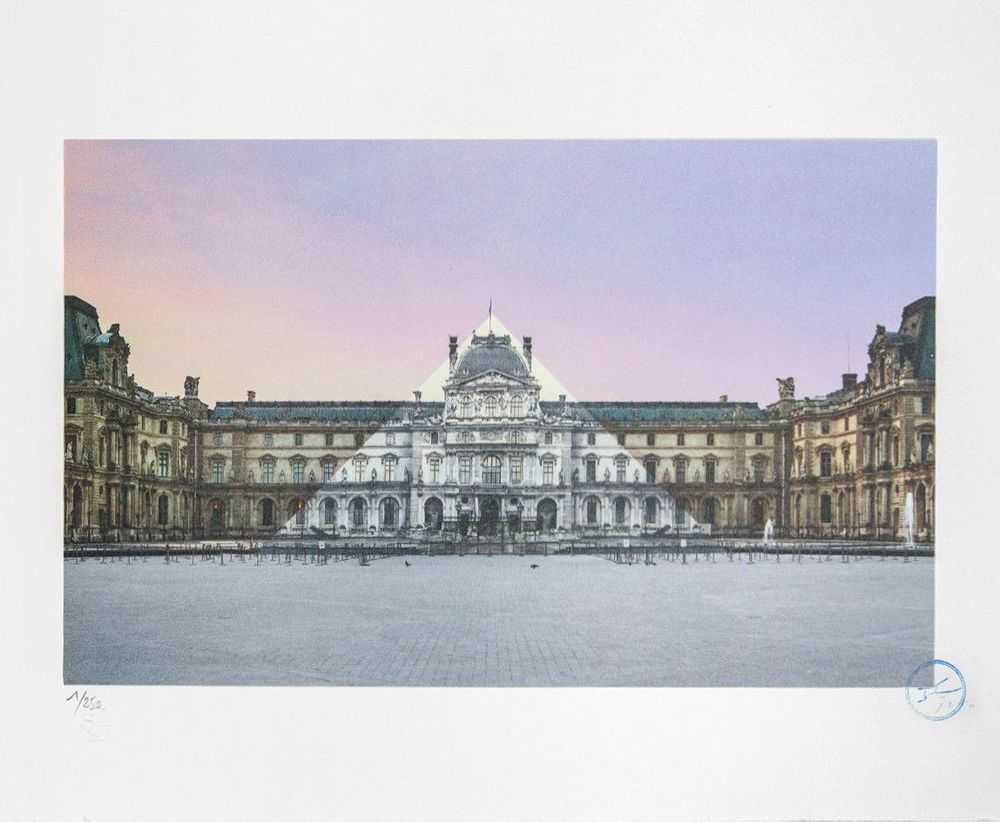 JR, ‘JR AU LOUVRE, LA PYRAMIDE, 12 JUIN 2016, 5H55 © PYRAMIDE, ARCHITECTE I. M. PEI, MUSÉE DU LOUVRE, PARIS, FRANCE, 2016’, 2019, Print, 14 colours lithography printed with Marinoni machine on white BFK Rives 270gsm, Social Animals, Numbered, Dated