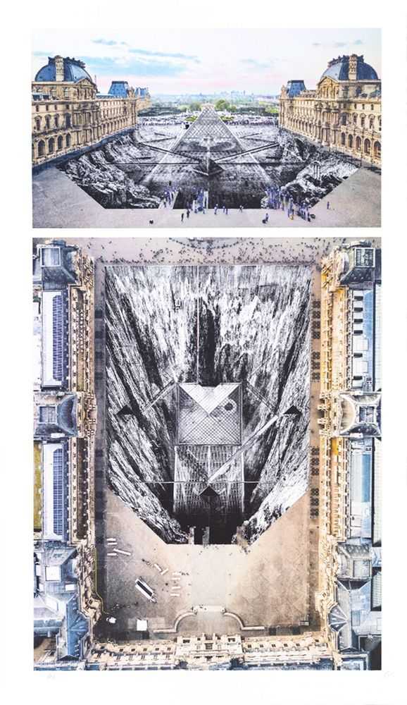 JR, ‘JR au Louvre et le Secret de la Grande Pyramide, Diptyque © Pyramide, architecte I. M. Pei, musée du Louvre, Paris, France, 2019’, 16-09-2022, Print, 21 colors lithograph printed on Marinoni machine on White paper BFK Rives - 270gsm, Social Animals, Numbered