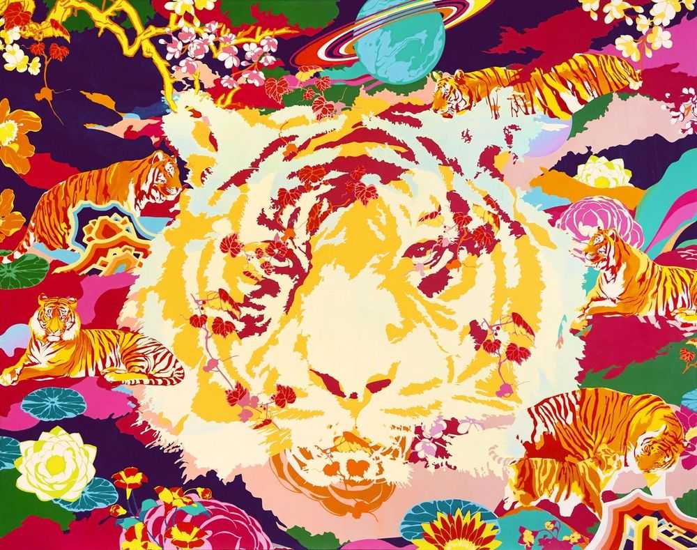Jacky Tsai, ‘Tigers In Wonderland’, 28-01-2022, Print, 20 colour screenprint on Somerset paper with phosphorescent ink and torn edges, Institut Editions, Numbered