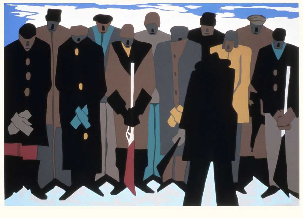 Jacob Lawrence, ‘No. 17 John Brown remained a full winter in Canada, drilling Negroes for his coming raid on Harpers Ferry (The Legend of John Brown Series)’, 1977, Print, Colour screenprint on Domestic Etching paper, The Detroit Institute of Arts, Numbered