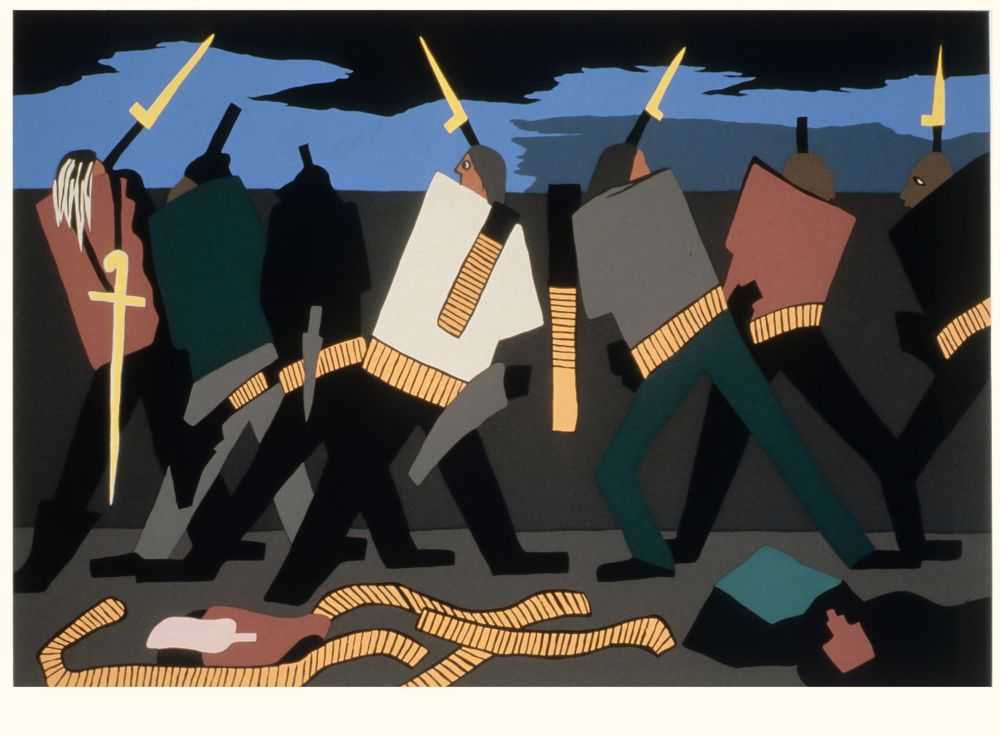 Jacob Lawrence, ‘No. 20 John Brown held Harpers Ferry for 12 hours. His defeat was a few hours off (The Legend of John Brown Series)’, 1977, Print, Colour screenprint on Domestic Etching paper, The Detroit Institute of Arts, Numbered